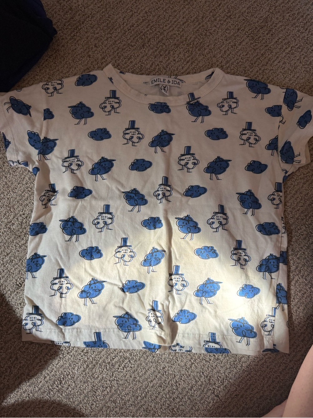 Kids White Tee with Blue Cloud Print
